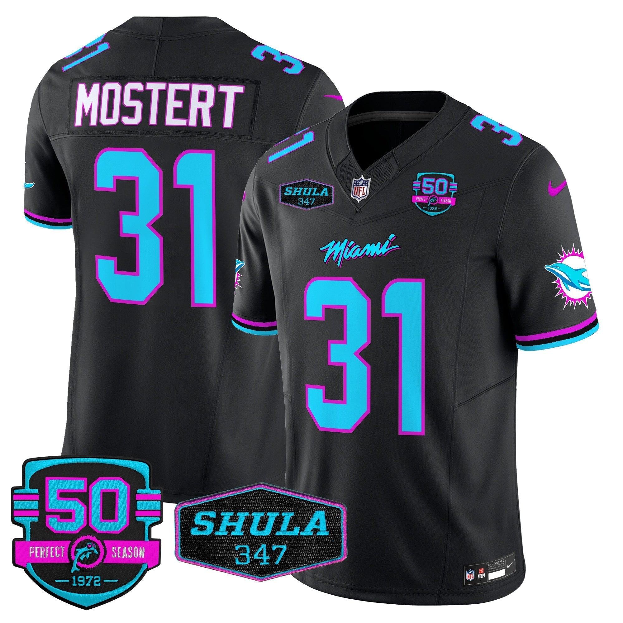 MIA "Miami Vice" Shula 347 & 50th Perfect Season Patch Vapor Limited Jersey