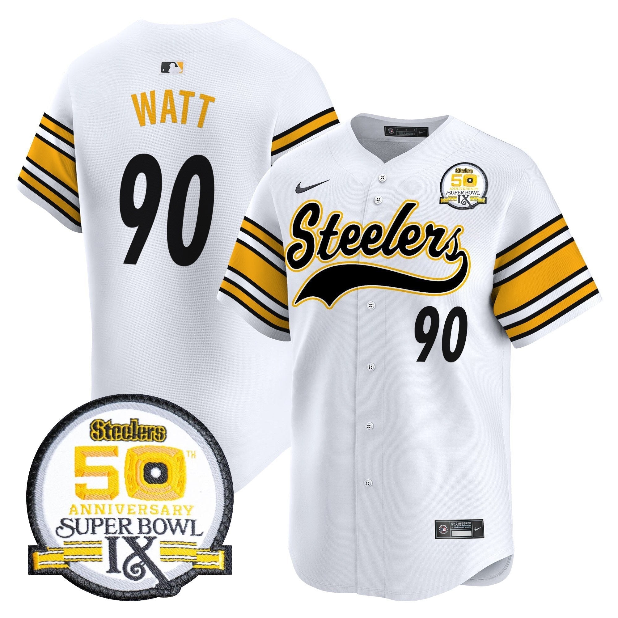 PIT 50th Anniversary Of Super Bowl IX Patch Vapor Premier Baseball Jersey - All Stitched
