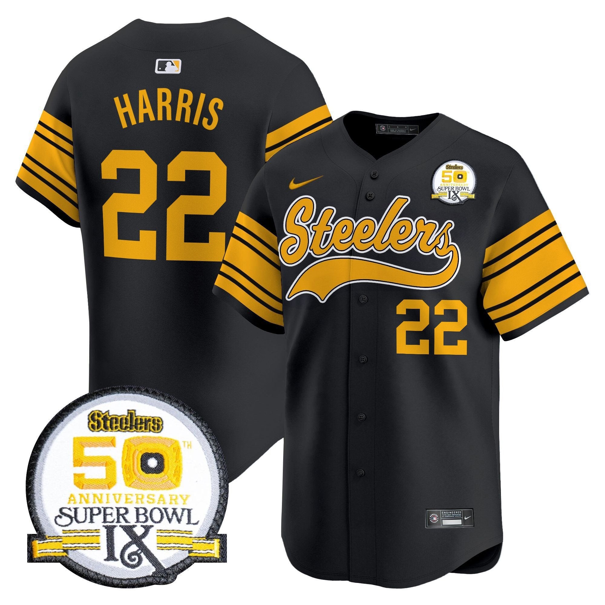 PIT 50th Anniversary Of Super Bowl IX Patch Vapor Premier Baseball Jersey - All Stitched