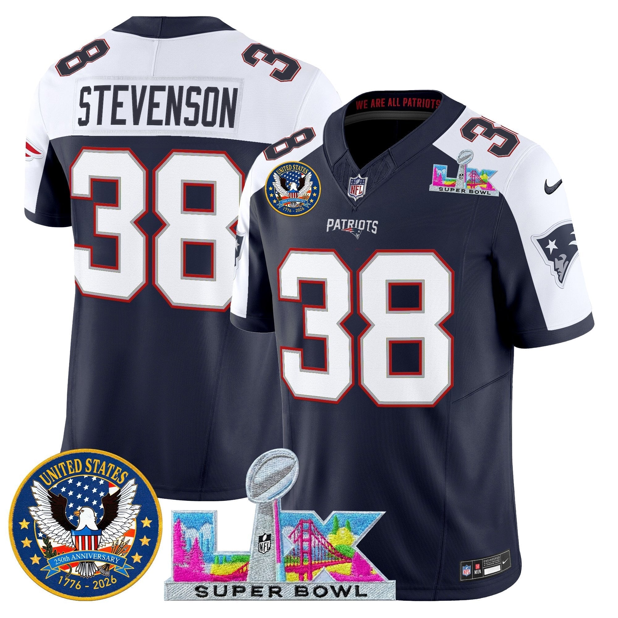 NE "Super Bowl LX & United States 250th Patch" Vapor Limited Jersey