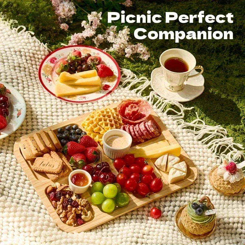Stylish Natural Bamboo Cheese Tray – 1pc with Snap-On Acrylic Lid! Easy-Clean Party Serving Platter & Charcuterie Organizer