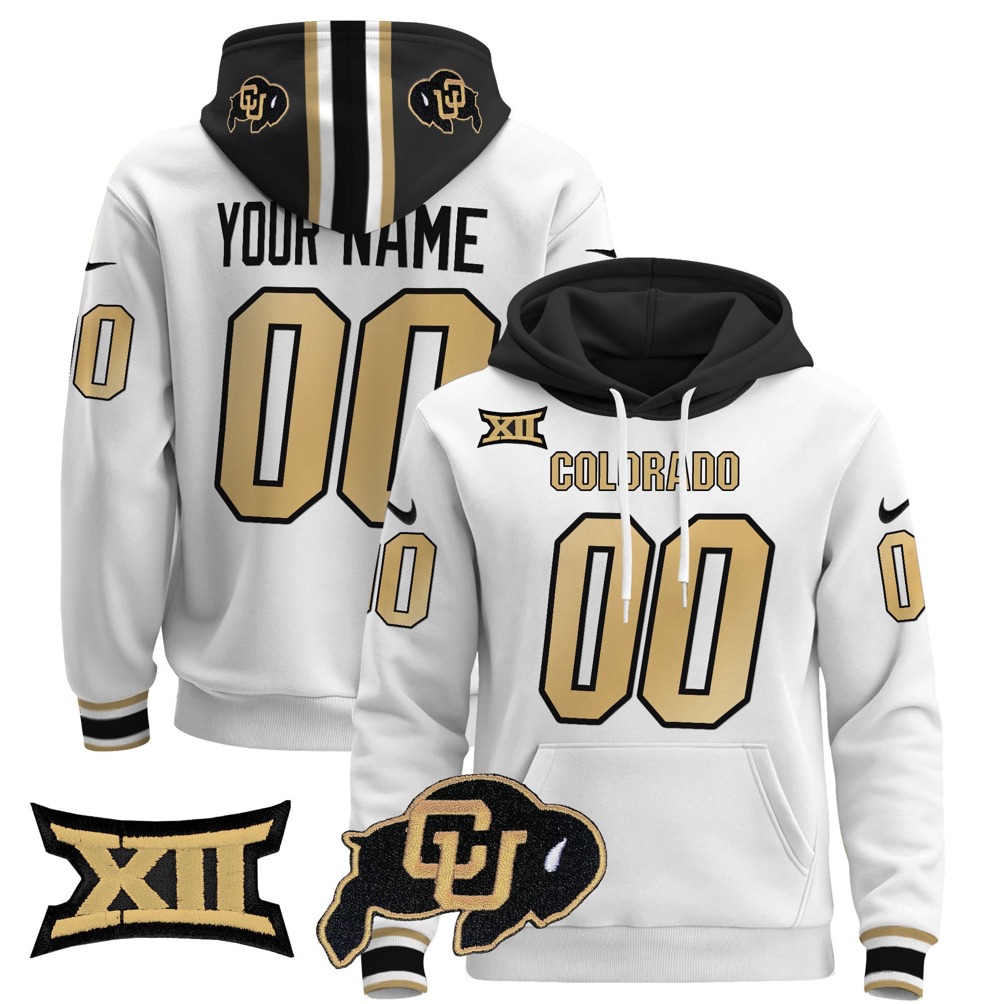 Custom Colorado Buffaloes Pullover Hoodie - Big 12 XII Patch - Printed