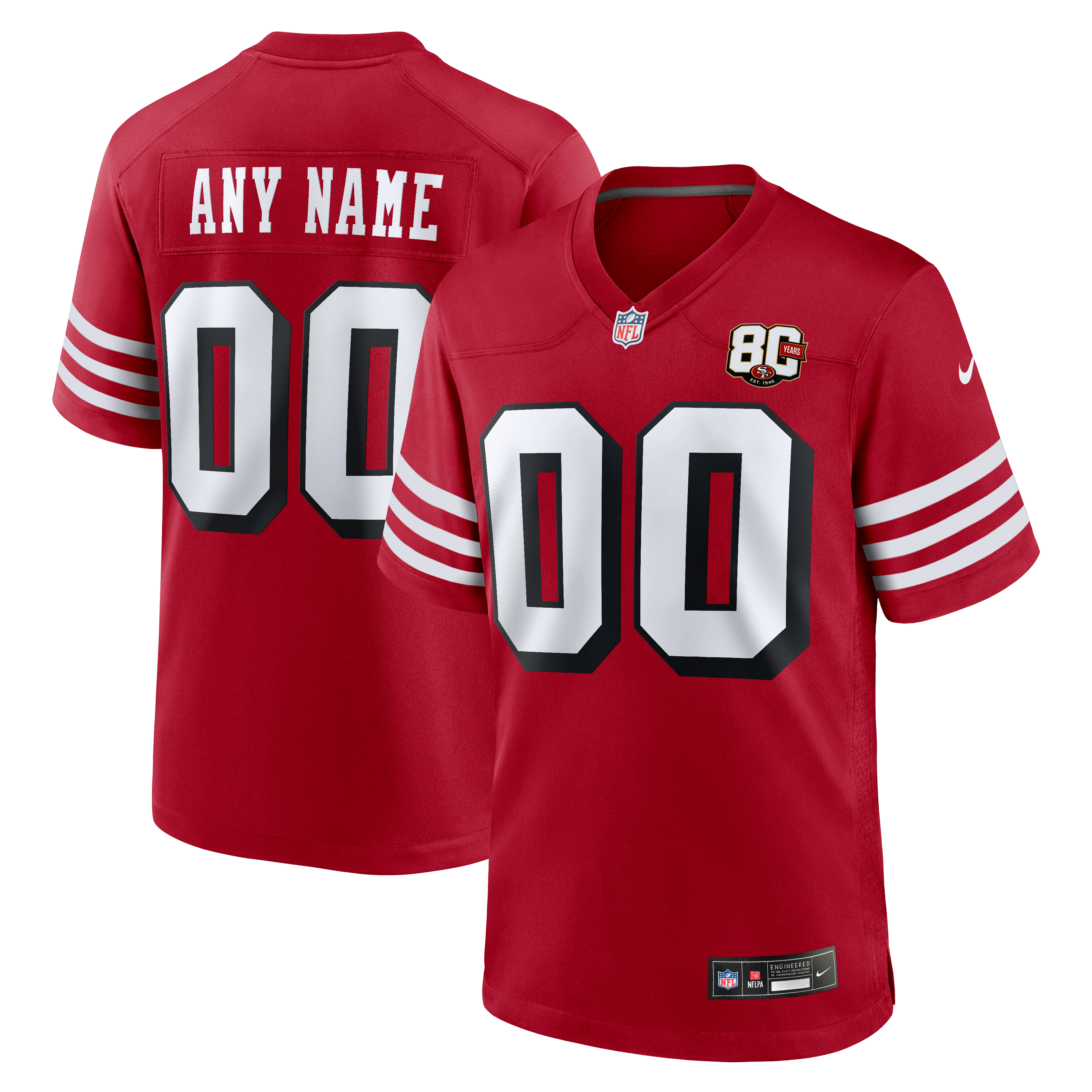 Men's San Francisco 49Ers Nike Scarlet 80Th Anniversary Alternate Custom Game Jersey