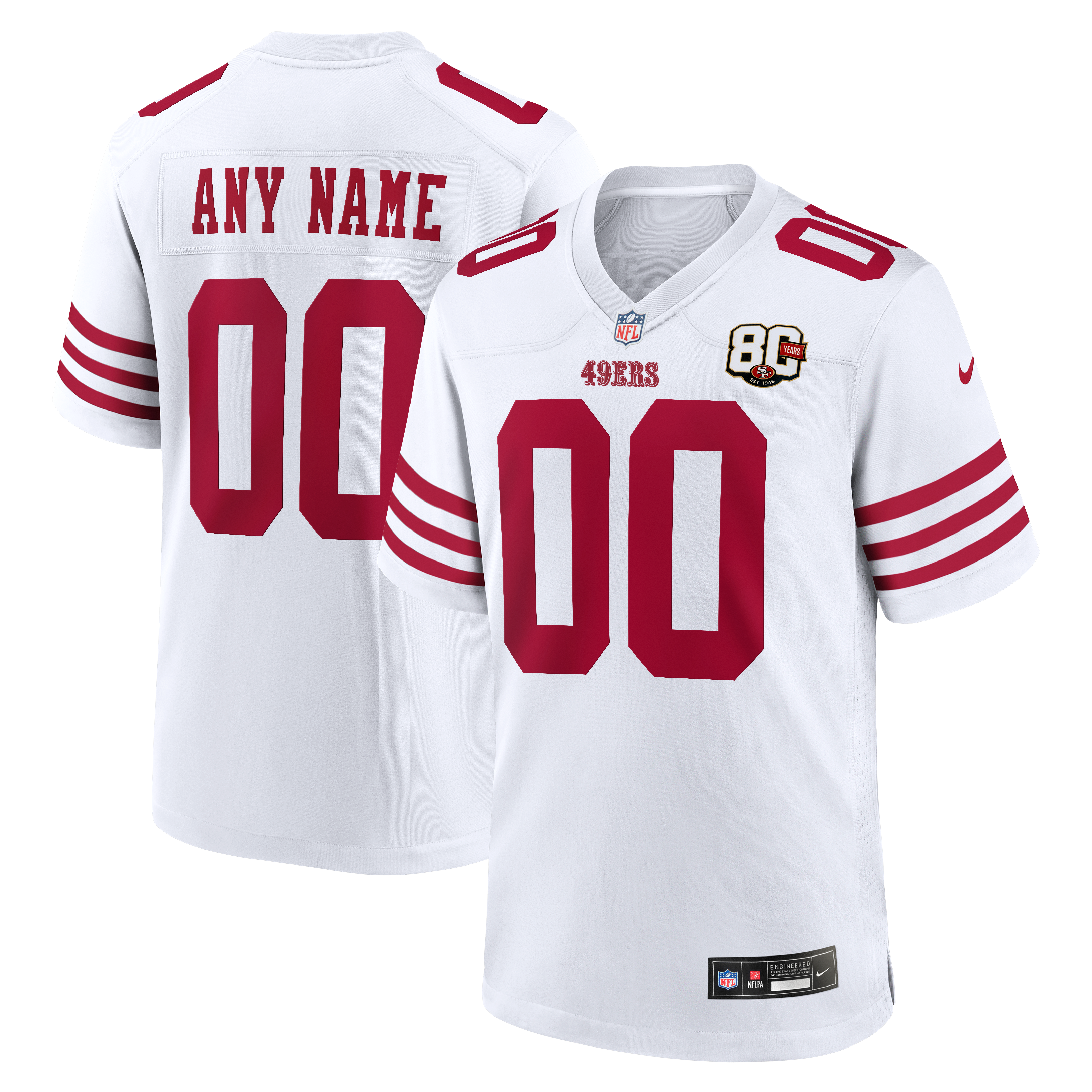 Men's San Francisco 49Ers Nike White 80Th Anniversary Custom Game Jersey