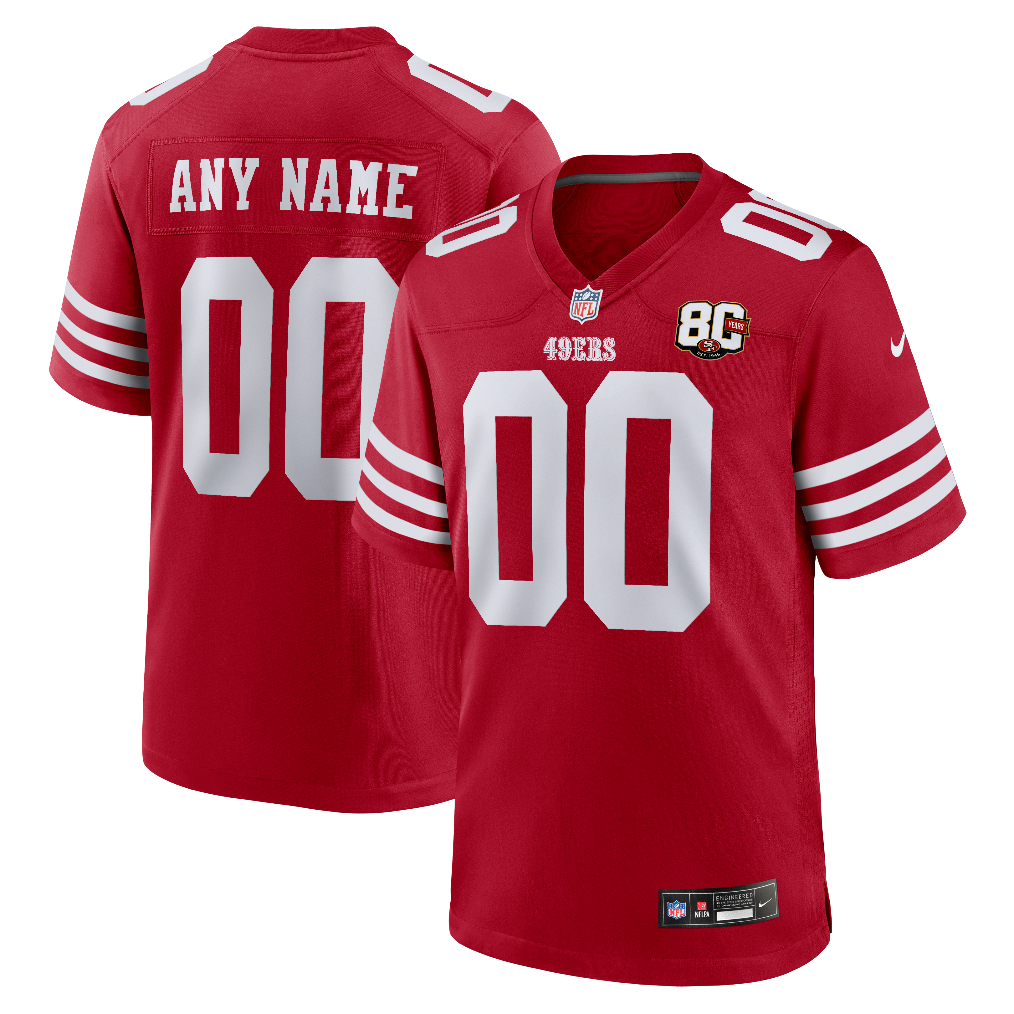 Men's San Francisco 49Ers Nike Scarlet 80Th Anniversary Custom Game Jersey